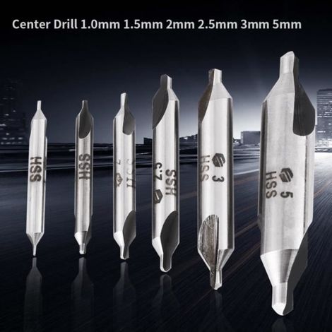 Foret À Centrer - Acier Rapide HSS - Angle De Pointe 60° - Pour Métal Fer Acier Cuivre Aluminium - Diamètres 1 À 5 mm - Lot De 6 Pièces (1/4)