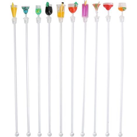 Lot de 10 bâtonnets mélangeurs en acrylique mignons pour cocktails et boissons, accessoires de bar. (1/5)