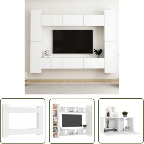 The Living Store 10-tlg. TV-Schrank-Set Weiß Holzwerkstoff - TV Schrank - Wandmontage - Regal - Wohnzimmereinrichtung - Weißer TV Schrank (1/5)