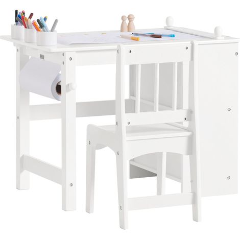 Juego de Mesa y Silla Infantil de Madera Escritorio Infantil con 3 Portalápices Blanco KMB60-W SoBuy ES (1/5)