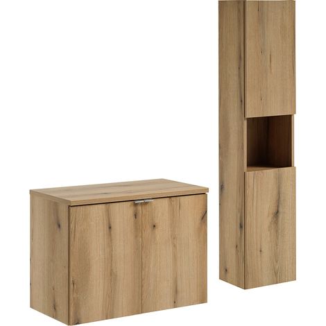 Badmöbel Set 2-teilig, 80cm Waschtischunterschrank, in Eiche, NEWPORT-56-OAK (1/5)