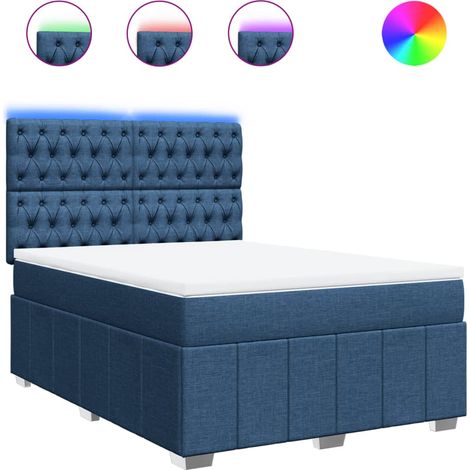 Testiera regolabile - vidaXL Giroletto a Molle con Materasso Blu 140x200 cm in Tessuto - Letto con materasso (1/5)
