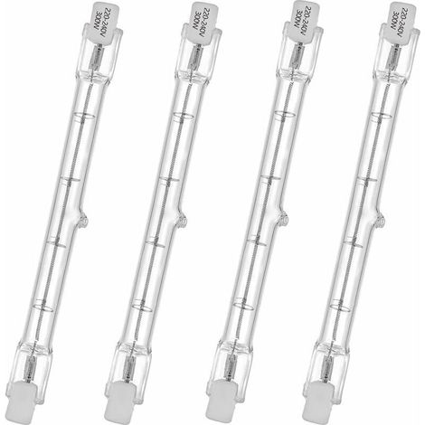 Tube halogène HaloLine, base R7S, lampe tube halogène T3, 230V, 300 watts, 118 mm, blanc chaud - 2800K (4 pièces)