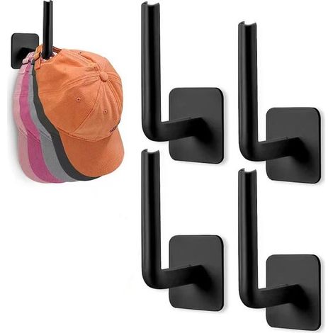Lot de 4 patères murales autocollantes en métal, crochets pour vêtements et serviettes, fixation adhésive sans perçage, support mural pratique, noir (1/5)