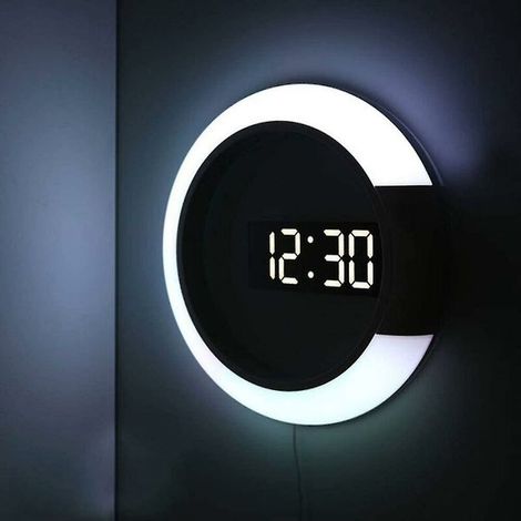 Horloge murale LED numérique avec télécommande, miroir creux, 7 couleurs, alarme de température – DELKEVIC