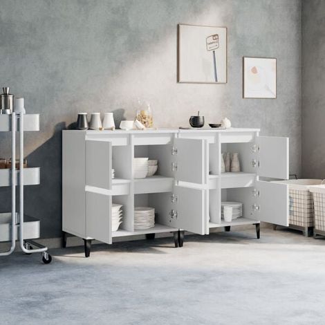Ensemble de 2 Meubles de Rangement Blanc, Buffet Bas en Bois d'Ingénierie, 60x35x70 cm, Armoire de Cuisine Moderne avec Étagères (1/5)