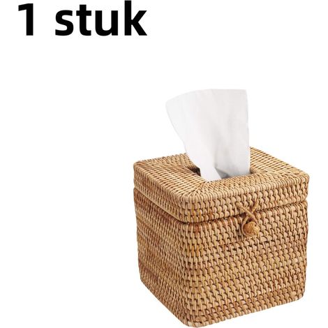 1 pièce boîte à mouchoirs rotin bois tressé design vintage adapté pour bureaux salons et salles à manger carré avec couvercle 15 sur 15 cm couleur naturelle (1/5)