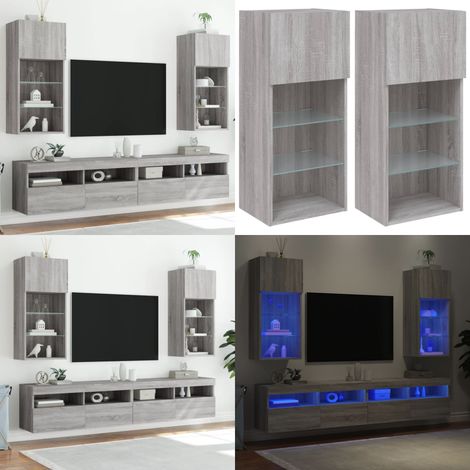 Meubles TV avec lumières LED 2 pcs sonoma gris 40,5x30x90 cm - Lumières LED - Rangement mural