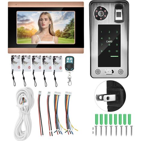 Sonnette vidéo WiFi 7 pouces LCD avec télécommande, empreinte digitale et mot de passe, prise US (1/5)