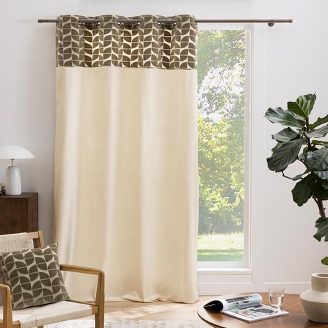 Rideau tamisant à œillets en velours avec bandeau géométrique Vert 140x240 cm (1/5)