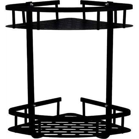 VURAHOME - Serviteur Douche Salle De Bain+ Porte-Savon Avec Porte-Serviettes Stockage Rangement Etagère D'Angle De Douche Sans Perceuse Douche Étagère Auto-Adhésive Antirouille Rectangle (Noir) (1/4)