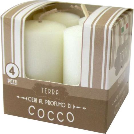CERERIA DI GIORGIO Set 4 Candele Profumate Cocco 3x3x5,5 cm Bianco
