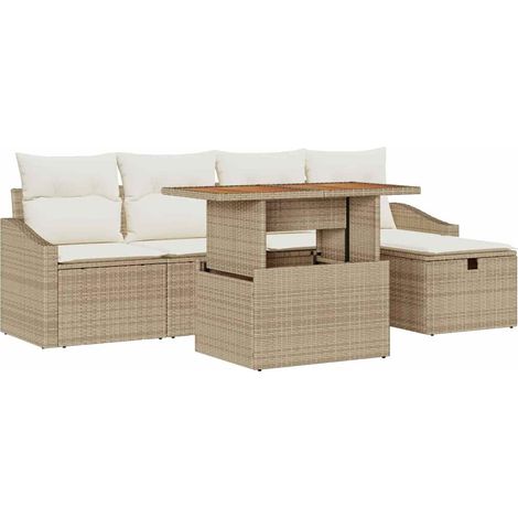 Garden Sofa Set with Cushion 6 pcs Beige Poly Rattan vidaXL