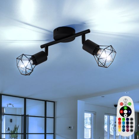 Decken Lampe dimmbar Käfig Spots beweglich FERNBEDIENUNG Leuchte im Set inkl. RGB LED Leuchtmittel