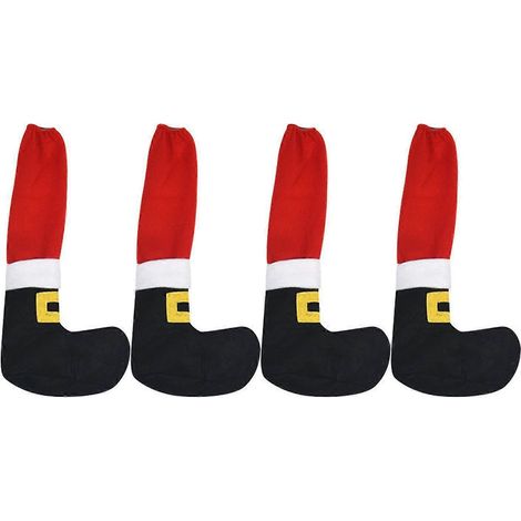4 Pièces Seat Leg Sleeve Noël Stocking forme Chair Leg Covers Père Noël Boots Drawstring Seat Leg Covers pour décoration intérieure Chair Protection (1/5)
