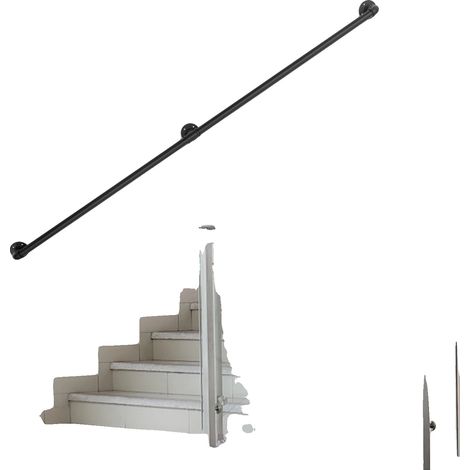Barandilla de escalera, hierro galvanizado, montaje en pared, negra (1/2)