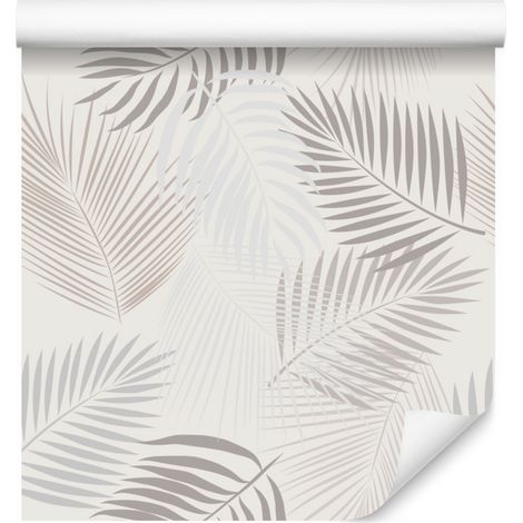 Carta da parati con foglie grigie in stile boho per soggiorno e camera da letto, 50x1000 cm (1/5)