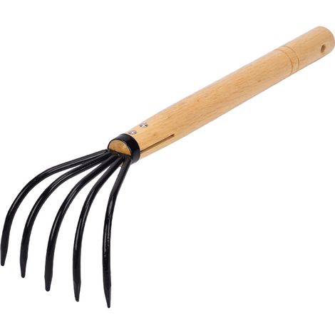 Râteau de jardin/cultivateur à 5 dents de 38 cm (15 pouces), en acier de qualité militaire, style ninja japonais, avec manche ergonomique en bois.