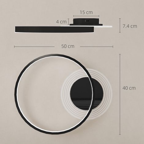 Plafonnier LED moderne à 2 anneaux avec température de couleur réglable, puissance 30 W, noir (1/5)