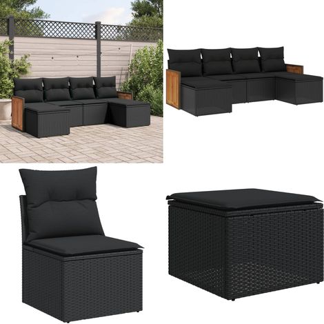 Salon de jardin 6 pcs avec coussins noir résine tressée - Ensemble Salon De Jardin - Meuble Extérieur - Salon De Jardin Pliable - Set De Salon De Jardin - Fauteuil De Jardin - Home & Living (1/5)