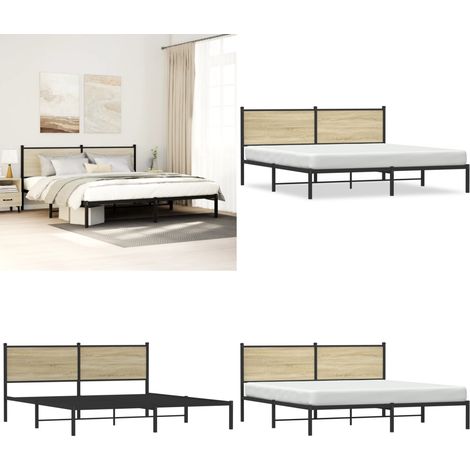 Metallbett ohne Matratze Sonoma-Eiche 160x200 cm - Metallbett - Doppelbett - Boxspringbetten - Bettenrahmen - Schlafraum - Home & Living (1/5)