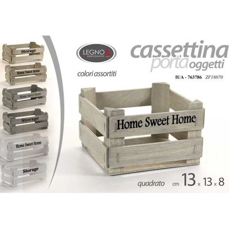 36x Holzbox Aufbewahrung Home Sweet, gemischte Farben, 13 cm