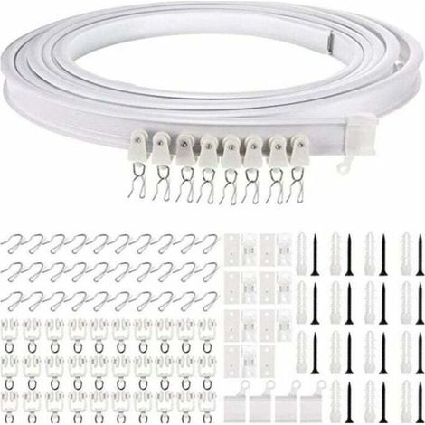 Rail de Rideau Incurvé au Plafond Pliable Support de Rideau de Plafond Flexible Rail Incurvé de Fenêtres Souples pour Tringle à Rideaux avec Crochets de Rideau en Métal (Blanc, 5 m),de DEBUNS (1/5)