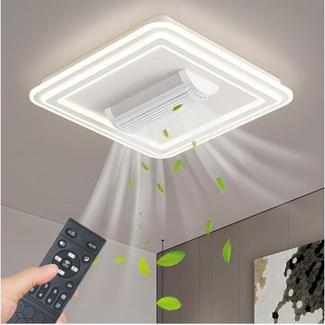 Ventilateur de plafond moderne sans pales avec lumière, 6 vitesses, télécommande, intensité variable, convient pour bureau et chambre (carré). (1/5)