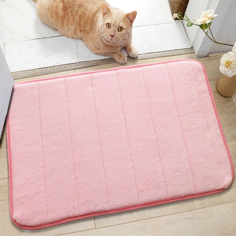 Rose - Matelassée 4060cm (polaire corail 0,6cm) Tapis de porte uni en polaire corail, lavable, antidérapant pour salle de bain. (1/5)