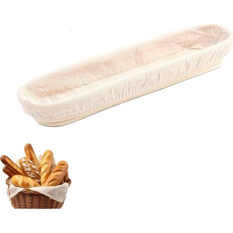 Panier à pain, panier de fermentation, panier de fermentation rectangulaire, panier de fermentation pour baguettes avec housse en tissu, 43 x 9 x 5,5 cm, pour la fermentation du levain, la cuisson de (1/5)