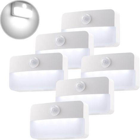 Veilleuse avec détecteur de mouvement intérieur, fonctionne sur piles, 6 LED pour escalier, éclairage de placard, allumage/extinction automatique, lumière blanche chaude 6000K pour couloir, chambre, c (1/5)