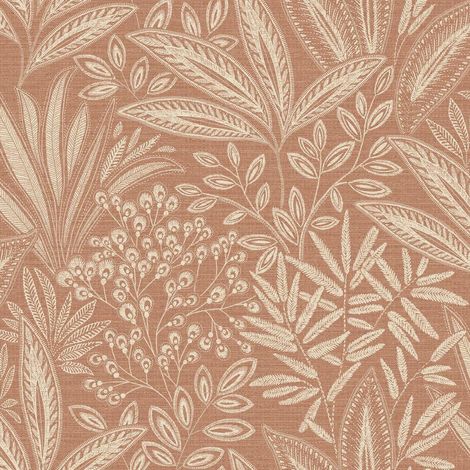 Crown Sahara Leaf Clay Terracotta Wallpaper Botanical Textured Feature Wall (1/4)
