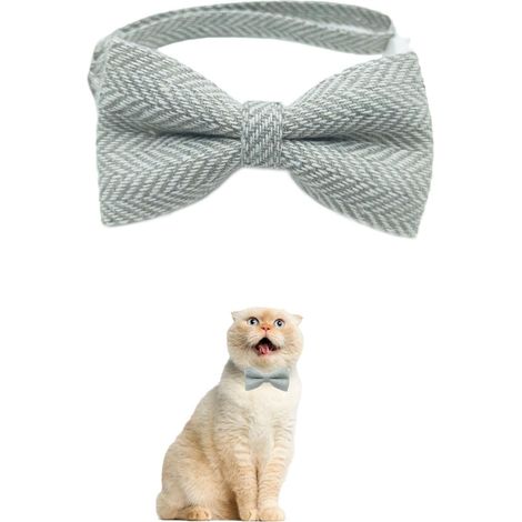 Chic Woven Stripe Bow Tie Breakaway Safety Collar for Cats and Small Dogs - Festive Style, Adjustable 9"-11.8" Kitten Collar (Beige) (1/5)