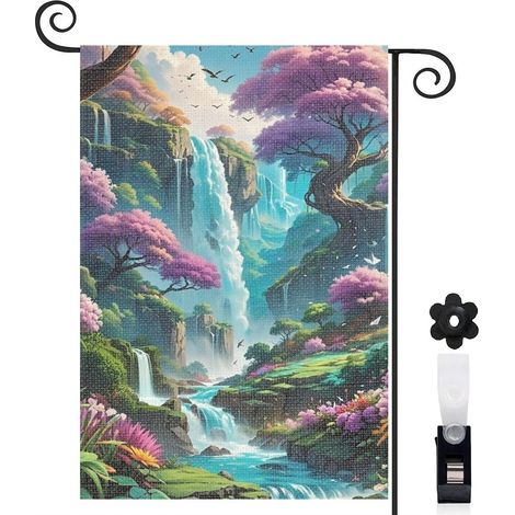 Drapeau de jardin Bienvenue en lin lavable 45 x 30 cm résistant aux intempéries entrée et porche (1/5)