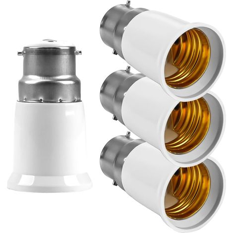 B22 to E27 Adaptor 4 Pack, Bayonet Cap BC to Edison Screw ES Light Bulb Converter, Lamp Holder Adapter for LED, CFL and Incandescent Bulbs, White (1/5)
