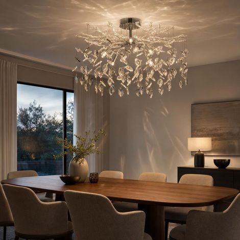 Lampe de plafond Lampe de salon Tenture en cristal Chrome Métal D 61 cm (1/5)