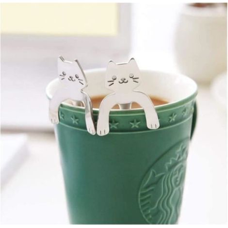 Cuillère À Café Chat - Acier Inoxydable 304 - Pour Thé Café Dessert - Design Suspendu - 6 Pièces (1/4)