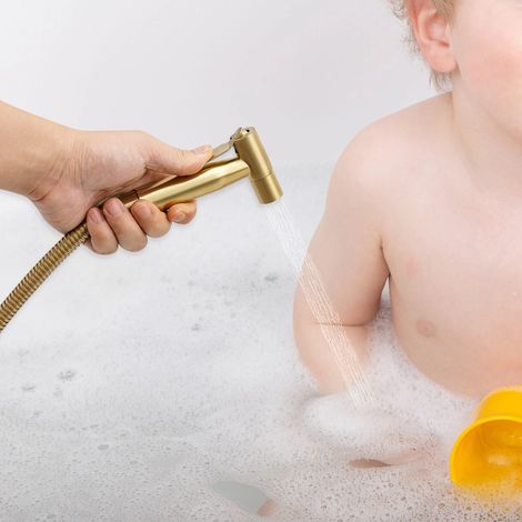 Gold Winkel Ventil Spritzpistole Set, Bidet Spritzer, Toilette Hand Dusche Schlauch Spritzpistole, 304 Edelstahl, 4,9 Fuß langer Schlauch