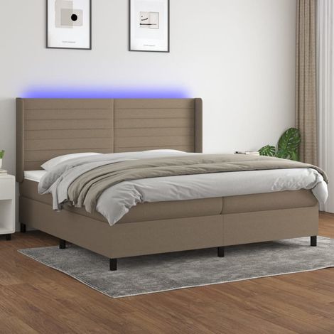 Sommier à lattes de lit matelas et LED Taupe 200x200 cm Tissu (1/5)