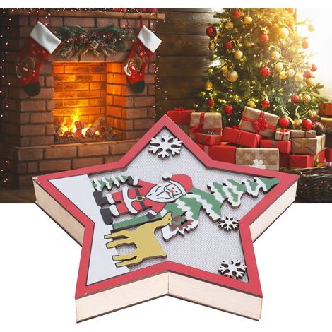 Décoration de Noël en Bois en Forme d'Étoile avec Lumière LED pour Table à Manger et Étagère