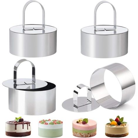 4PCS Emporte Piece Rond,avec Poussoir Cercles de Présentation Moules à Tartelettes Anneau de Mousse Perforée (1/5)