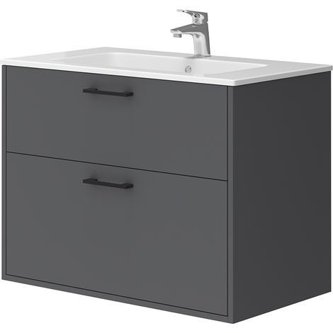 Badmöbel-Set Lanco, Anthrazit, 80 x 61.5 cm mit Waschbecken, Vicco