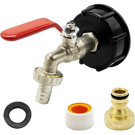 IBC Tank Fittings Brass Waterproof - 1/2" Adapter and Valve for S60X6 Water Storage Tank and Garden Hose Connector (1/4)