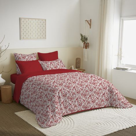 Pack complet housse de couette réversible pour lit 180 x 200 cm "King size" Bérengère rouge - -