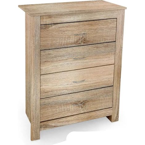 Elegante kommode aus melaminbeschichtetem holz in eiche, 79 x 38 x 102 cm, mit 4 geräumigen schubladen