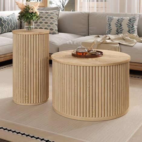 Table basse 130x70x45 cm chêne clair double plateau bois naturel multifonction (1/5)