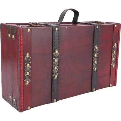 Valise Vintage Bois Composite Cuir PU Poignée 34,5x11x20,5cm Coffre Déco Rétro (1/5)