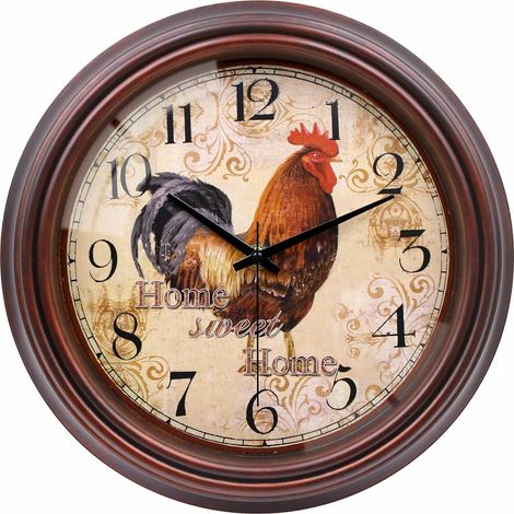 Horloge Murale, 30cm Silencieuse Vintage Coq Horloge, Analogique Rétro Horloge Murale pour Cuisine Salon Chambre à Coucher Bureau (1/5)