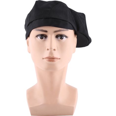 Casquette de chef homme femme cuisine boulanger serveur cuisinier toque bec-de-canard noire (1/2)