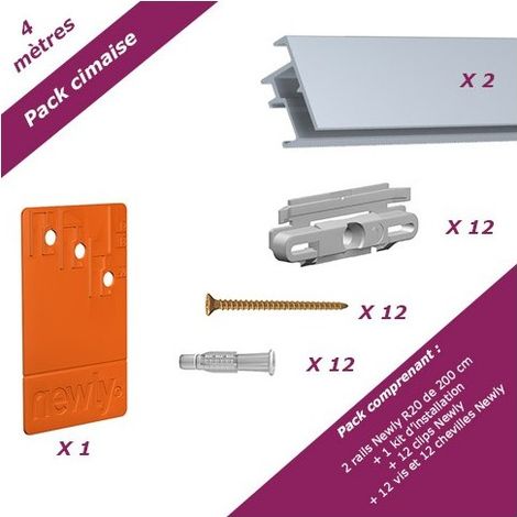 4 mètres Aluminium : Pack économique cimaise Newly R20 (rails et fixations) (1/5)